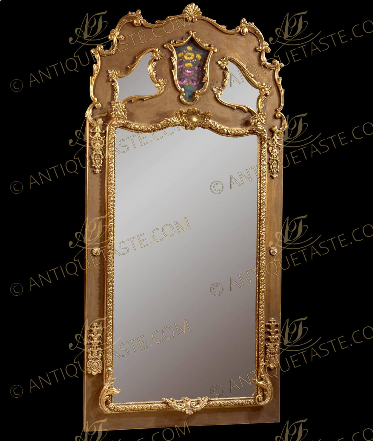 French Napoleon Neo-classical first empire and Vernis Martin giltwood Trumeau Mirror